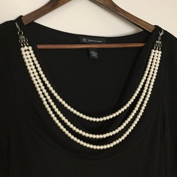 INC Black Dress with Pearls - Picture 3 of 9